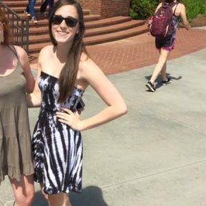Strapless black & white tie dye dress from Express